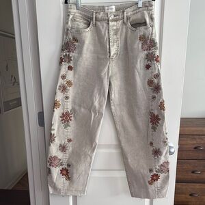 DRIFTWOOD Floral Embroidered Jeans - Cream and Red